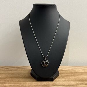 Upcycled CHANEL Silver/Black Pendant on 18inch Necklace chain